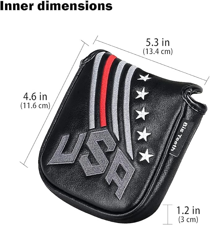 Big Teeth Golf Cover USA Stripe and Star Headcover Covers, Driver Fairway Wood Hybrid Headcovers Fits Blade Mallet Putter Iron and Woods with Magnetic Club Protector Pu Leather Golf Accessories