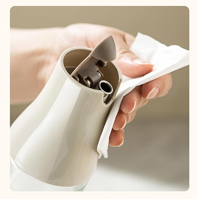 Olive Oil Dispenser Bottle, Auto Flip Non-Drip Design, Leak Proof Soy Sauce & Vinegar Dispenser, Glass Oil Bottle with 500ml Capacity, Warm Grey (1)