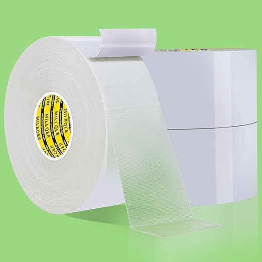 3Pack Double Sided Tape Heavy Duty, 2in x 66FT, Universal High Tack Strong Wall Adhesive with Fiberglass Mesh, Super Sticky Resistante Clear Tape, Easy Use Mounting Tape White