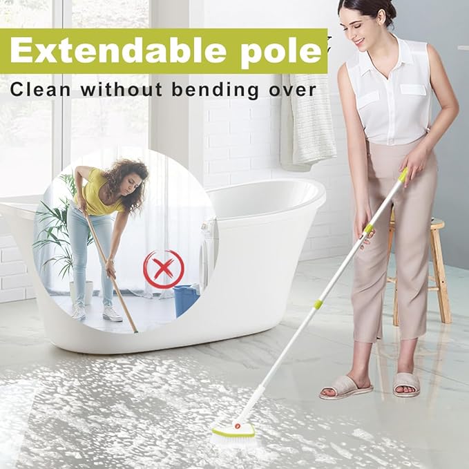 CQT 2 in 1 Bathroom Cleaning Brush with 48" Extendable Long Handle Detachable Scrub Brush with 2 Scrubber Heads and 2 Scouring Pad Head for Cleaning Bathtub Shower Bathroom Wall Bathtub Floor