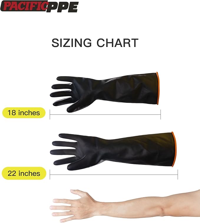 PACIFIC PPE Heavy Duty Latex Chemical Gloves, Strong Acid Resistance Rubber Gloves, Against Alkali and Oil, 22", 1 Pair