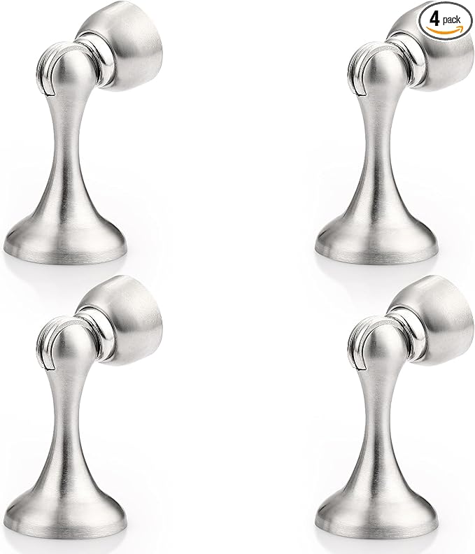 Probrico Brushed Nickel Magnetic Door Stoppers for Bottom of Door, Stainless Steel Magnet Door Catch Door Stops to Keep Door Open, Heavy Duty Door Holder, Wall and Floor Mounting, 4 Pack