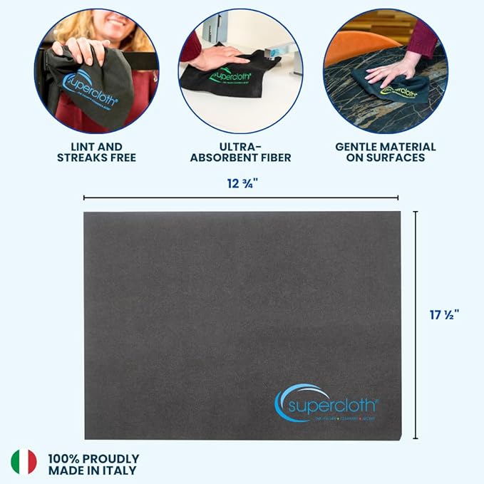 Supercloth® Premium Microfiber Cleaning Cloth for All-Purpose, Lasts Over 5 YEARS, Glasses Cleaning Cloth, Microfiber Cleaning Cloth for Cars, Magic Reusable Cloth Streak-Free 100% Made in Italy (2pk)