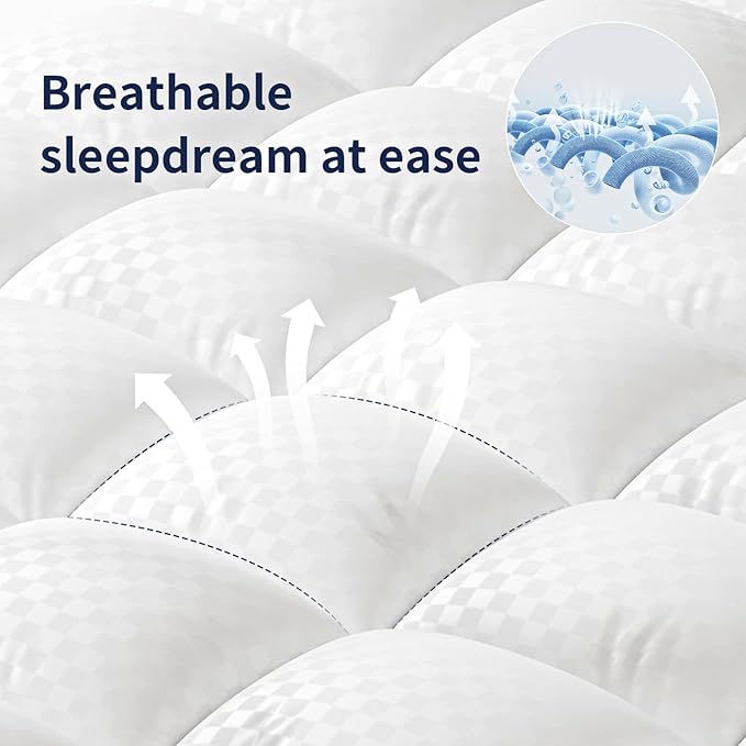 Mattress Topper Twin Extra Thick Mattress Pad Cover for Back Pain Cooling Mattress Protector with 8-21 Inch Deep Pocket Overfilled Down Alternative Filling White