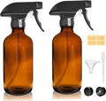 8oz Amber Glass Spray Bottles - 2 Pack Empty Refillable Bottles for Cleaning, Hair Care, Essential Oils, Plants - Includes Durable Nozzle, Labels, Funnel & Dropper, Handheld Size