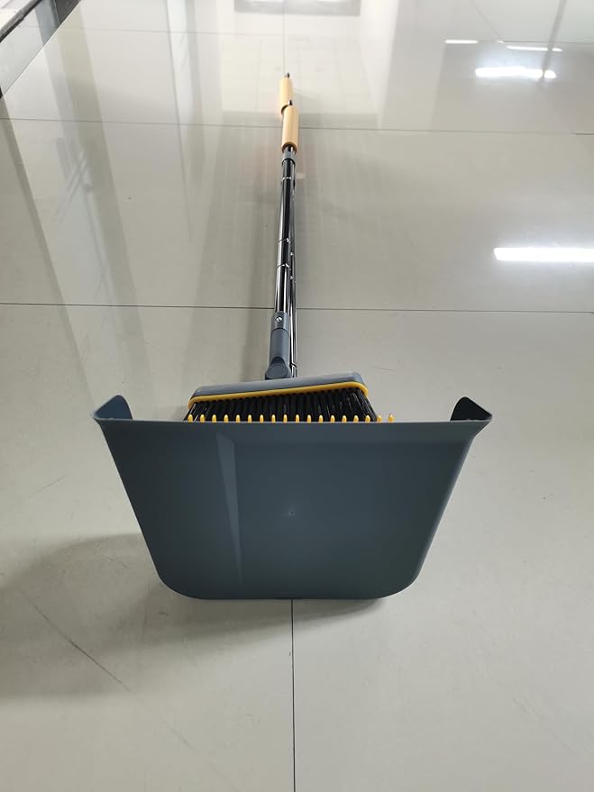 JEHONN Broom and Dustpan Set for Home, 54 Inches Long Handle Lightweight 180 Degree Rotating Indoor Upright Standing Dust Pan with Comb Teeth, Store Sweep Set for Room Kitchen Lobby Office