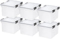 IRIS USA 32 Quart WEATHERPRO Plastic Storage Box with Durable Lid and Seal and Secure Latching Buckles, Clear with Black Buckles, 6 Pack