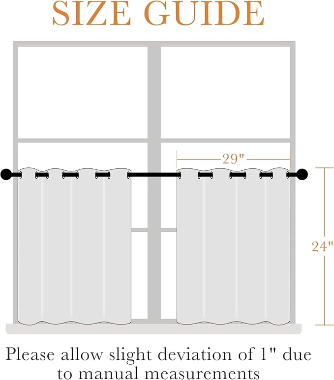 PONY DANCE Cafe Curtains 24 inch Length, Short Blackout Drapes for Bathroom Kitchen, Thermal Insulating Privacy Mini Camper Curtains for Kids Bunk Small Windows(2 Panels, W 29 x L 24 inches, Grey)
