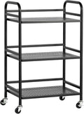 HDANI 3 Tier Rolling Cart,Heavy Duty Multifunctional Metal Frame-Supports 22 Lbs Per Tier,Rolling Cart with 2 Lockable Wheels for Office,Home,Bedroom,Kitchen,Bathroom (Black)…