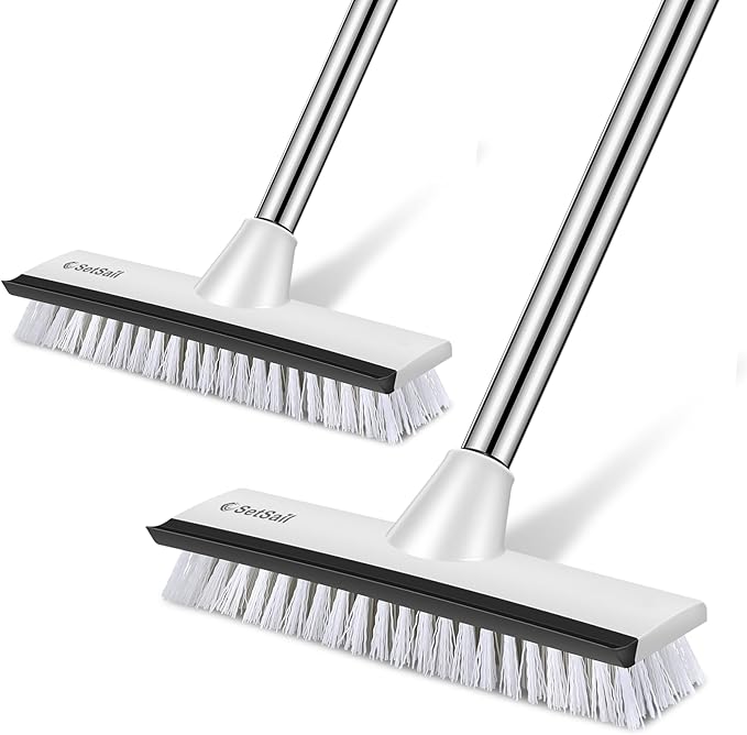 SetSail Floor Scrub Brush with 51-Inch Long Adjustable Handle 2 in 1 Scrape Brush Stiff Bristle Floor Scrubber for Cleaning Shower Bathroom Garage Kitchen Wall Deck Tub Tile, 2 Pack