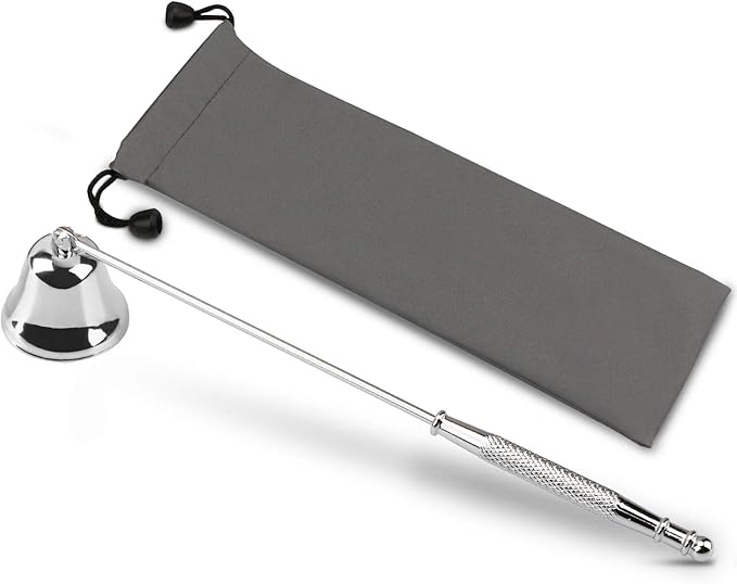 GOSGOONE Candle Snuffer, Elegant Candle Extinguisher with Long Handle, Hinged Candlesnuffers Wick Snuffer Candle Accessory for Putting Out Candle Flame Safely, Candle Stopper with Storage Bag (Silver)