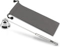 GOSGOONE Candle Snuffer, Elegant Candle Extinguisher with Long Handle, Hinged Candlesnuffers Wick Snuffer Candle Accessory for Putting Out Candle Flame Safely, Candle Stopper with Storage Bag (Silver)