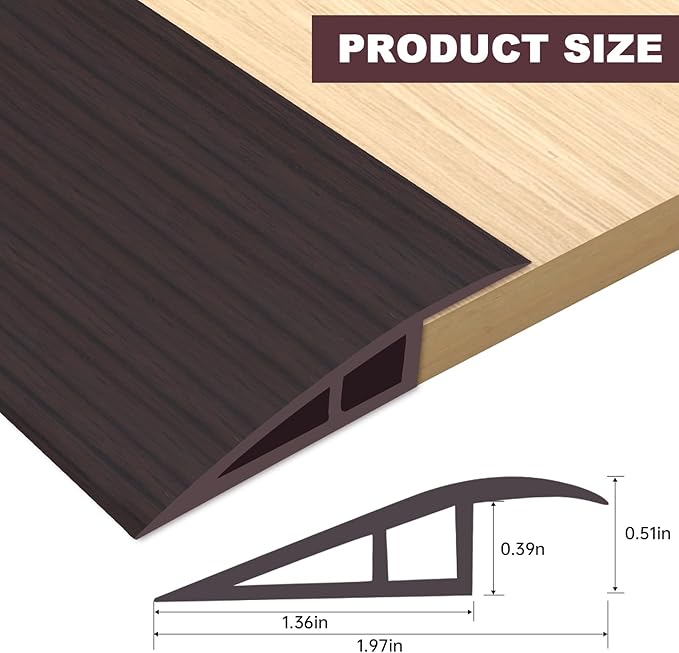 Vinyl Door Threshold Flooring Transition Strip Self Adhesive Carpet Edging Strip for Laminate Doorway Edge Threshold from 1/5" to 2/5" (Black Walnut Wood Grain, 3.3 Ft)