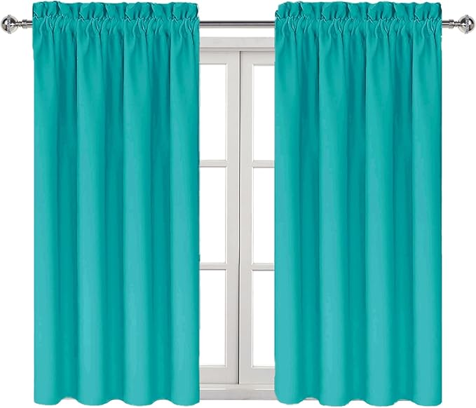 DWCN Blackout Curtains for Living Room Thermal Insulated, Energy Saving & Noise Reducing Bedroom Curtains, Peacock Blue, W 42x L 45 Inch, Set of 2 Rod Pocket Curtain Panels