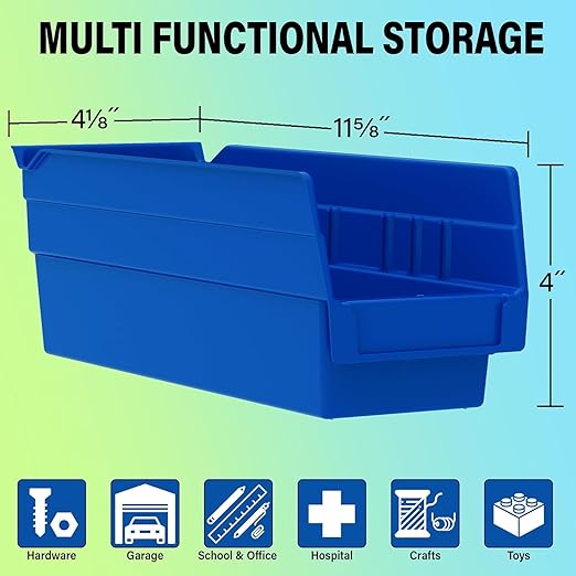 Akro-Mils 30120 Plastic Shelf Bins, Heavy Duty Storage Bins for Garage, Closet, and Drawer Organization, 12-Inch x 4-Inch x 4-Inch, Red, 24-Pack