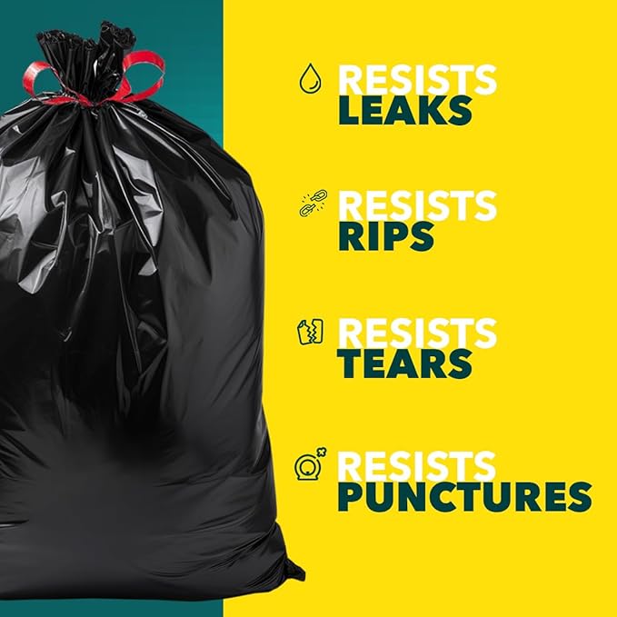 Plastico Extra Tall Kitchen Trash Bags - 18 Gallon, Black, 36 Garbage Bags, Extra Strong, Easy Drawstrings - Odor Guard Control, Unscented, 1.1 Mil Thick Plastic