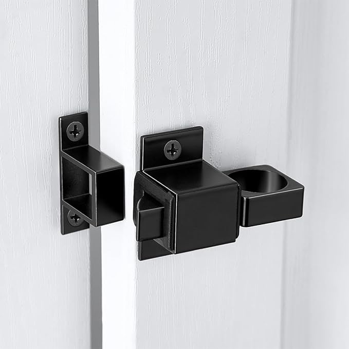2 Packs Self-Closing Latches, Black Spring Door Lock, Aluminum Alloy Automatic Gate Latch with Spring Loaded Pin, Security Window & Cabinet Lock
