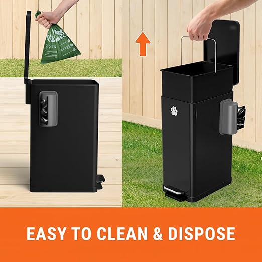 Pupzle Dog Poop Trash Can Outside, 3.2 Gal Metal Dog Waste Trash Can with Lid Outdoor, Waste Container with Pedal Garbage Poop Bin, Poo Bucket Outdoor with Lid for Backyard Odor Control