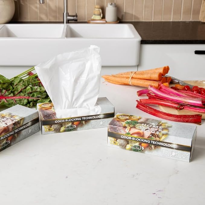 BOS Odor-Sealing Kitchen, Home & Food Small Trash Bags for Waste- Disposable Bags - Scent & Smell Free [Size S, Color White] (90 count, Pack of 2) (180 Bags)★Brand-new packaging!