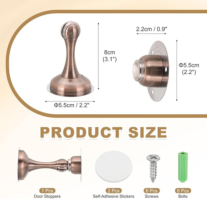 MECCANIXITY Magnetic Door Stoppers Stainless Steel Door Stops, Wall Floor Mounted Doors Holder Keep Doors Open for Home Office Closet (Reddish Bronze)