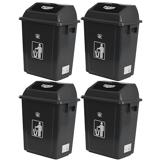 4 Pack Plastic Swing Lid Trash Can, 6 Gallon Trash Cans with Swing Lid, Grey