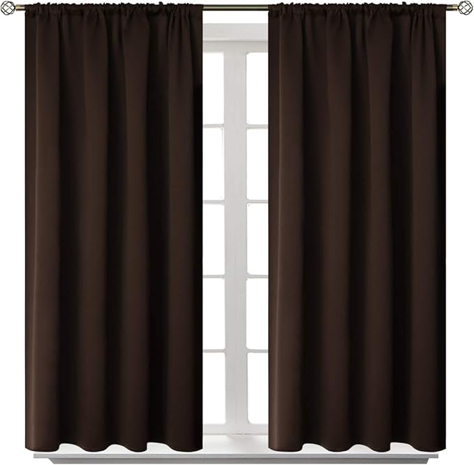 BGment Short Blackout Curtains 40 Inches Length - Rod Pocket Thermal Insulated Room Darkening Window Drapes for Kitchen Bedroom Bathroom, Brown, 2 Panels, 42 x 40 Inch