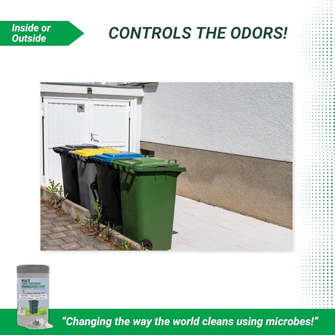 ACT Trash Deodorizer and Cleaner | Eliminates Odors Controls Garbage Sludge | for Garage and Outdoor Bins | Dry Powder Eco-Friendly 2.5lb