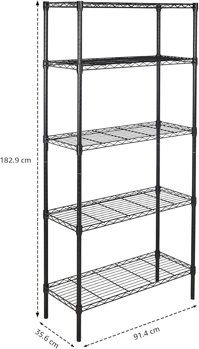 Amazon Basics 5-Shelf Adjustable Heavy Duty Steel Wire Rack Storage Shelving Organizer for Kitchen, Garage, 36" L x 14" W x 72" H, Black