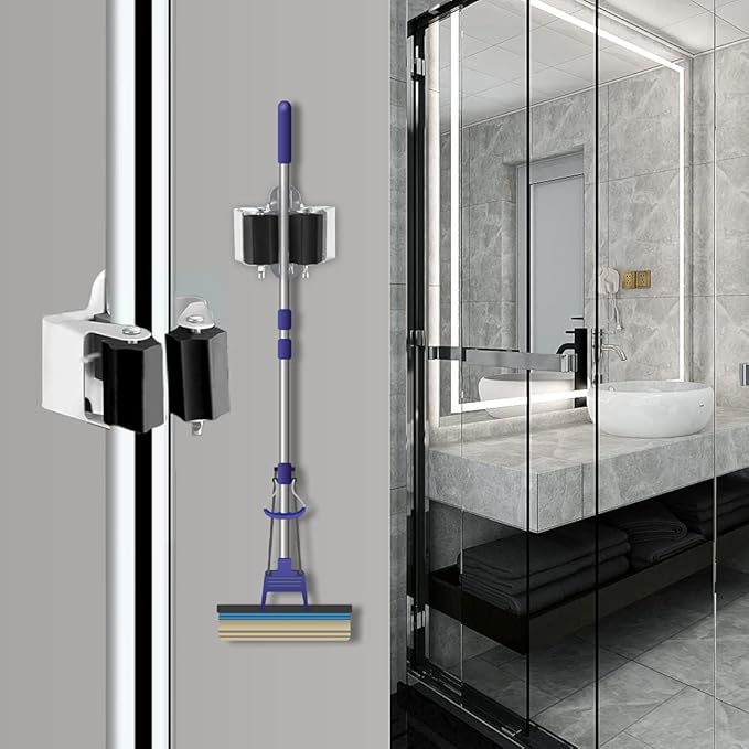 3-H Broom Hanger,Mop Holder Wall Mount 30 Pack, Broom Holder Wall Mount for Hanging and Organizing Shovel,Rake,Brush,Yard Tools in Kitchen,Laundry Room,Bathroom,House(Black)