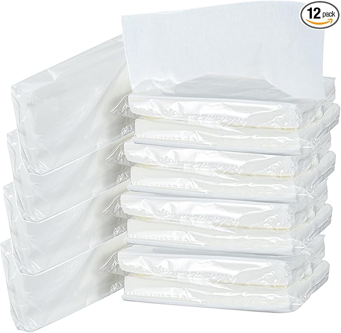 12 Bags Car Tissue Refills, 360 Sheets Car Travel Napkins, Disposable White Facial Tissues for Visor Holder