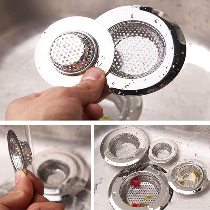 Shower Drain(4 Pack), Bathtub Drain Cover, Sink Tub Drain Stopper, Sink Strainer for Kitchen and Bathroom, Hair Stopper for Bathtub Drain Cover Size from 1.5'' to 4.45''. (Silver-Round Hole)