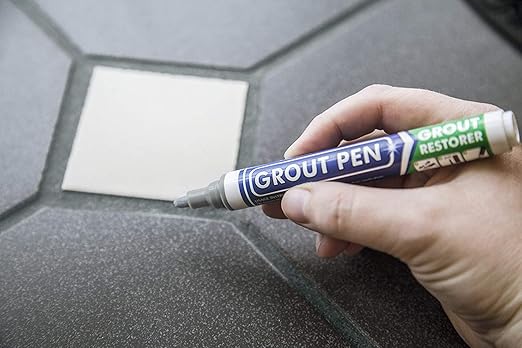Grout Pen Grey Tile Paint Marker: Waterproof Grout Paint, Tile Grout Colorant and Sealer Pen - Narrow 5mm, 2 Pack with Extra Tips (7mL) - Grey