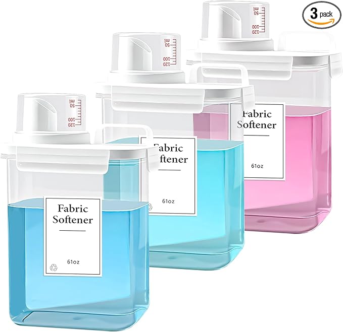 3 Pack Laundry Detergent Dispenser, 61oz Laundry Soap Dispenser, Refluxable Laundry Detergent Container, Plastic Liquid Laundry Detergent Dispenser for Laundry Room Organization with 6 Labels