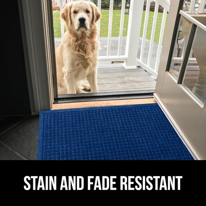GORILLA GRIP Front Door Mat, Indoor Outdoor Ultra Absorbent HydroAbsorb Doormat, Absorbs Up to 1.7 Cups of Water, Stain and Fade Resistant, Rubber Backing Doormats, Captures Dirt, 29x17 Blue