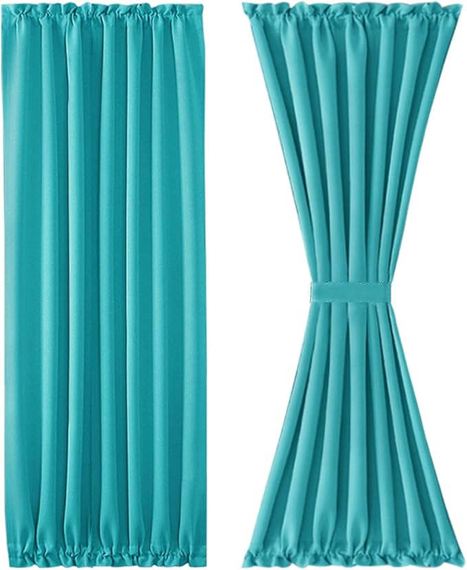 DWCN French Door Curtains – Rod Pocket Thermal Blackout Curtain for Doors with Glass Window, Kitchen and Patio Doors for Privacy, 54 X 72 Inches Long, 1 Curtain Panel with Tieback, Turquoise