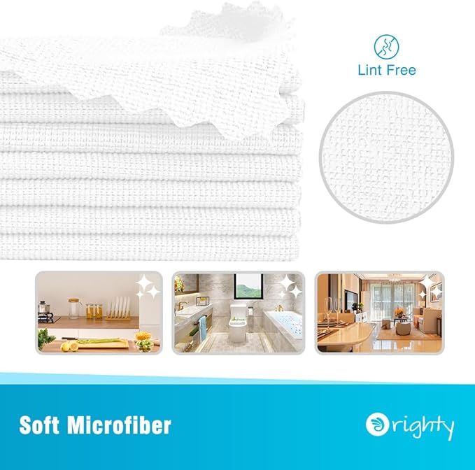 Orighty Cleaning Cloths Bulk, 200 Pack Shop Rags Reusable, Multi-Purpose Shop Towels for Cars, Microfiber Cleaning Rags for Automotive, Mechanic, Kitchen, Lint Free Towels 11.5’’ x 11.5’’, White