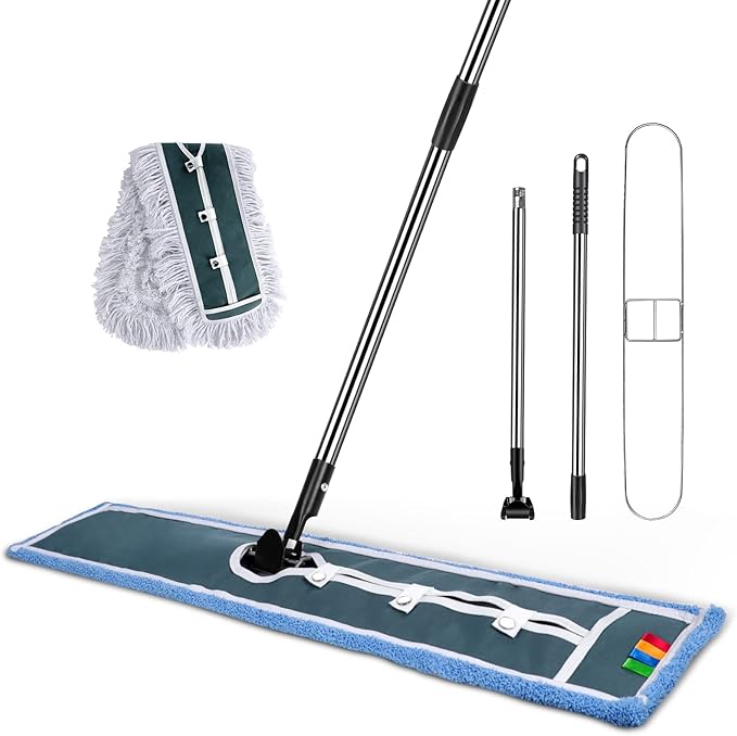 42" Commercial Dust Mop,Masthome Heavy Duty Industrial Mop with 1 Cotton & 1 Microfiber Pad,Dust Mops for Floor Cleaning,Wet & Dry Use Commercial Mop for Hardwood Floors,Tiles,Marble Floors