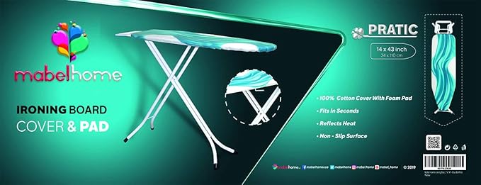 Mabel Home Ironing Board Padded Cover, 100% Cotton (6 Different Size & Pattern) (43" x 14" / Deluxe)