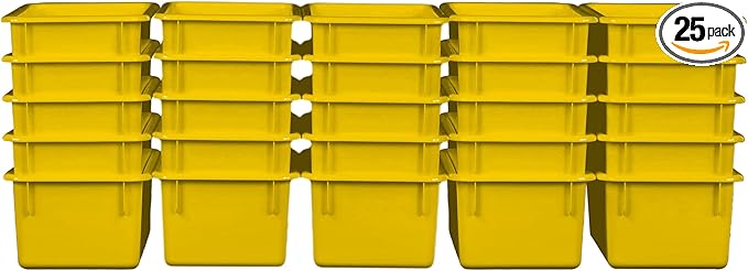 Wood Designs Cubby Storage Bin, Heavy Duty Plastic Containers for Kids Yellow Cubby Tray Set of 25