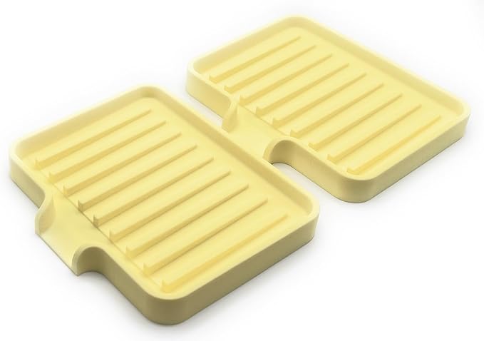 Happitasa Silicone Soap Dish Tray and Sponge Holder with Drain Chute, Pack of 2 | Bathroom and Kitchen Sink Organizer Caddy (Pale Yellow, 5.2"x4", 7.2 Ounces)