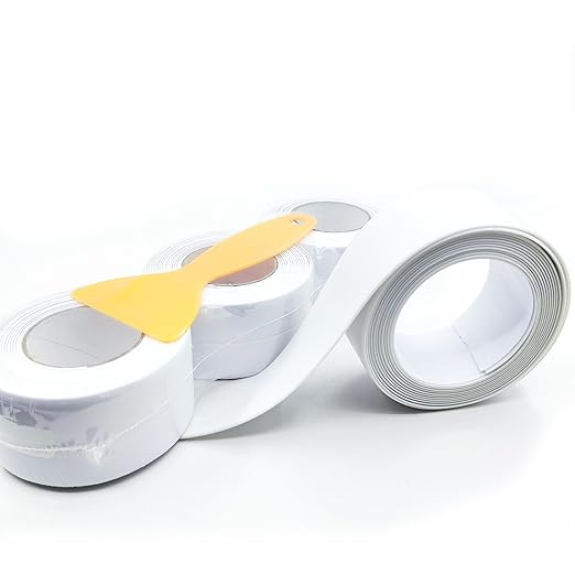 1.5" White Caulk Tape with Self Adhesive, Caulk Strip Waterproof for Bathroom,Toilet, Bathtub,Shower,Caulking Tape for Kitchen and Wall Toilet Sealer Around Base 10.5 Ft x 3 Rolls