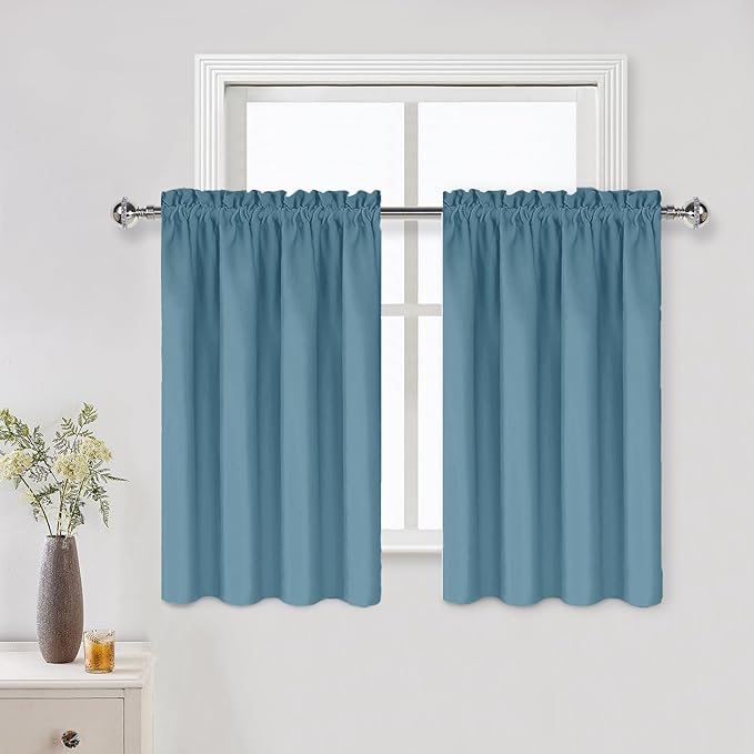DWCN Blackout Curtains for Living Room Thermal Insulated, Energy Saving & Noise Reducing Bedroom Curtains, Stone Blue, W 42x L 36 Inch, Set of 2 Rod Pocket Curtain Panels