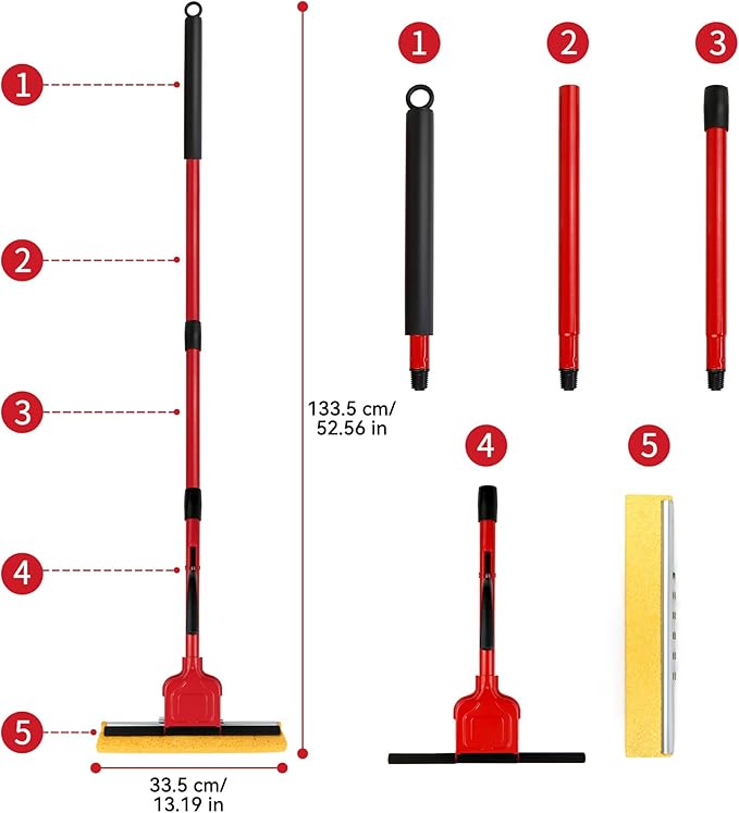 Compressed Cellulose Sponge Mop with 2 Roller swop mop Heads Suitable for Wood, Ceramic Tiles and Other Flat and Smooth Floors (1 Handle and 2 Heads)