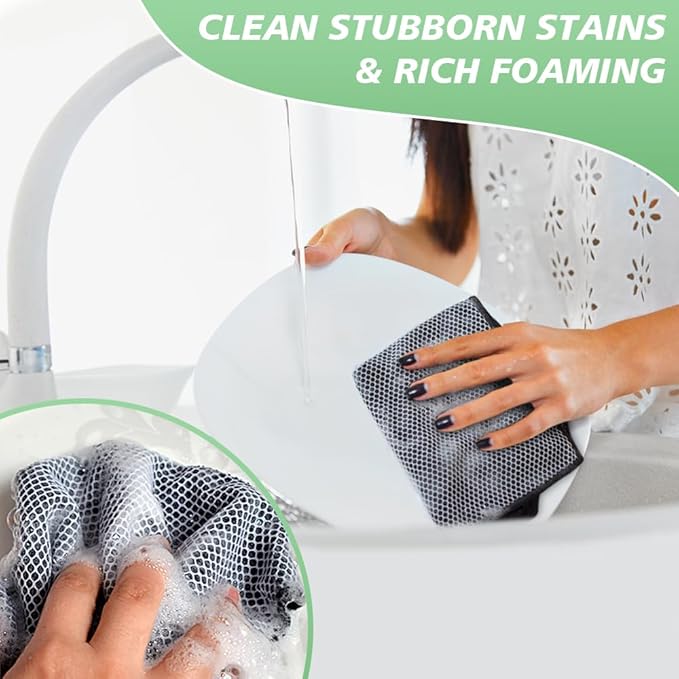 SINLAND Microfiber Dish Cloth for Washing Dishes Dish Washing Rags Best Kitchen Washcloth Cleaning Cloths Wash Cloths with Poly Scour Side 12Inchx12Inch 10 Pack Black