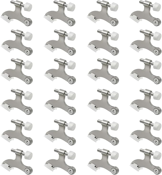 24 Pack Hinge Pin Brushed Nickel Door Stopper, Adjustable Heavy Duty Hinge Pin Door Stop with Rubber Bumper Tips