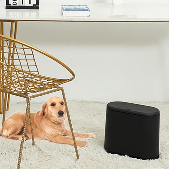 Black Slim Bathroom Trash Can with Press Top Lid,12 Liter Small Thin Garbage Can,3.17 Gallon Narrow Dog Proof Plastic Waste Basket and Covered Wastebasket for Room,Bedroom,Kitchen,Toilet,Office,Dorm