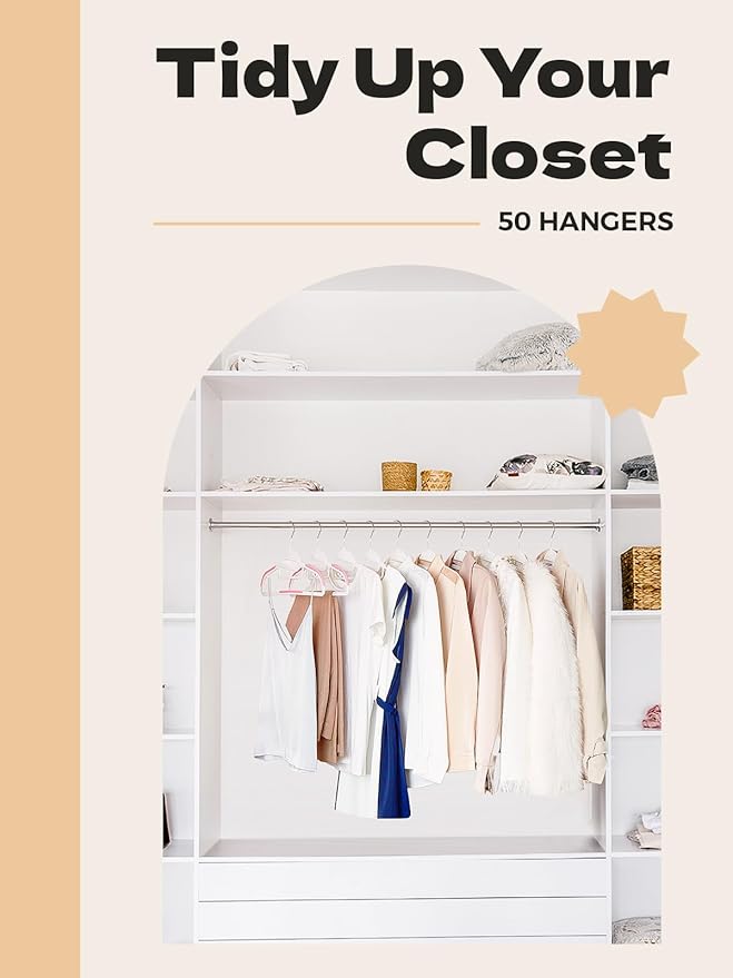 HOUSE DAY Pink Plastic Hangers 50 Pack, Slim Space Saving, Non Slip Hangers with Rubber Pads, Sturdy Coat Hanger for Closet, S-Shaped Clothes Hanger for Shirt, Suit, Pant, Skirt