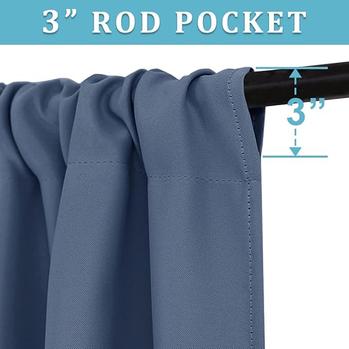RYB HOME Small Window Curtains Blackout - Privacy Energy Saving Insulating Curtains Blinds for Bedroom Bathroom Basement Kids Nursery Kitchen, W 34 x L 48 inches, Stone Blue, 2 Panels