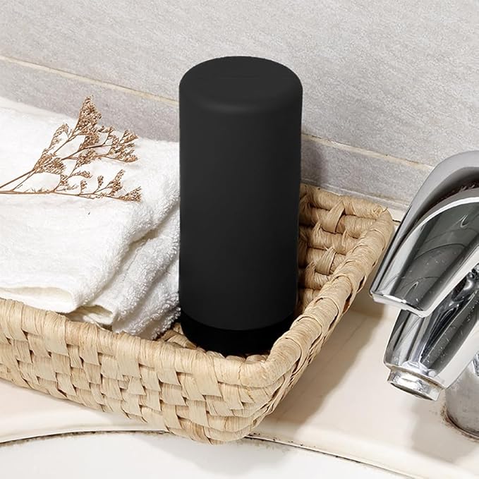 Soap Dispenser,Dish Soap Holder for Kitchen Sink 8 oz Round Refillable Foaming Soaps Dispenser Shampoo and Conditioner Bottles Watertight Silicone Squeeze Bottle for Bathroom Black