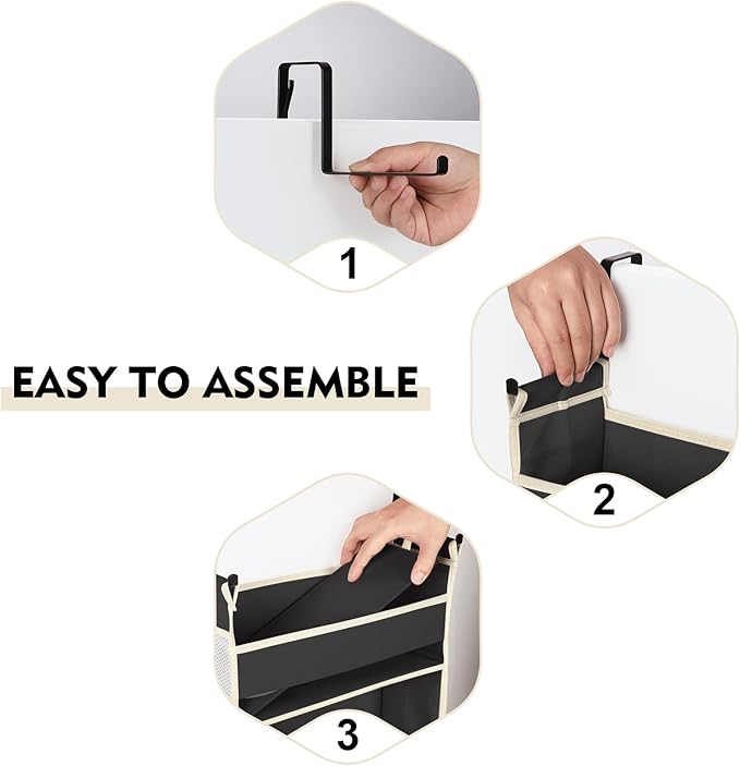 Over The Door Hanging Organizer 5-Shelves and 10 Side Pockets, Over The Door Storage for Bathroom and Bedroom, Back of Door Organizers for Baby Accessories and Kid's Toys (13"x5"x44", Black)